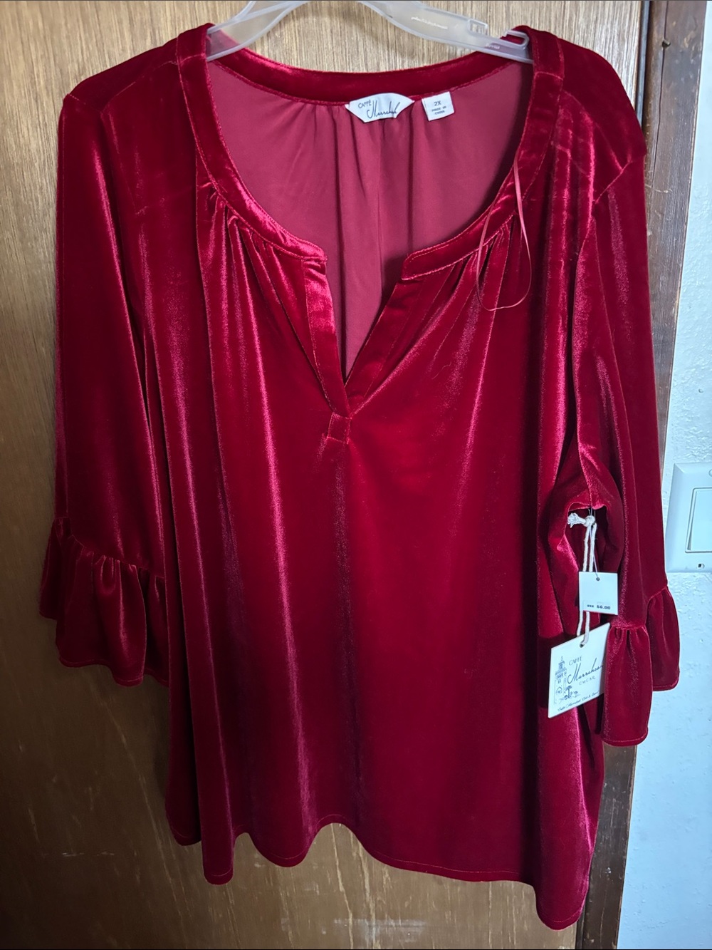 Loveappella Deep Red Velvet Split-Neck Tunic